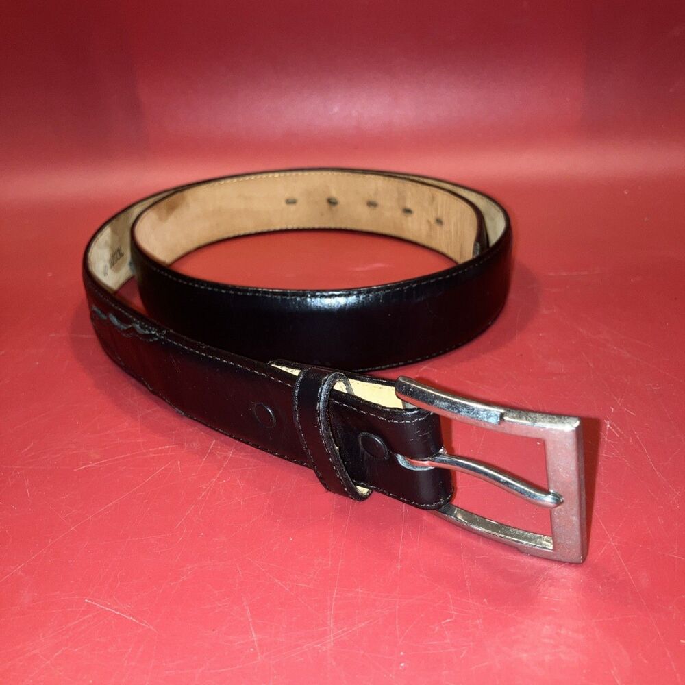 Tony Lama Black Leather Belt Silver Buckle Size 40 0203L